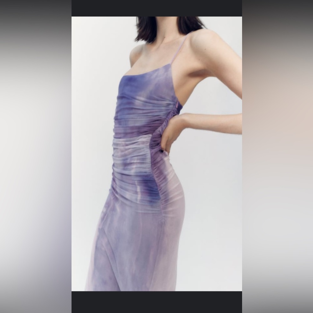 Zara Asymmetrical Printed Tulle Dress
